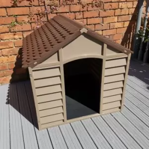 Image of Large Plastic Dog Kennel / House in Brown - 86cm x 84cm x 82cm