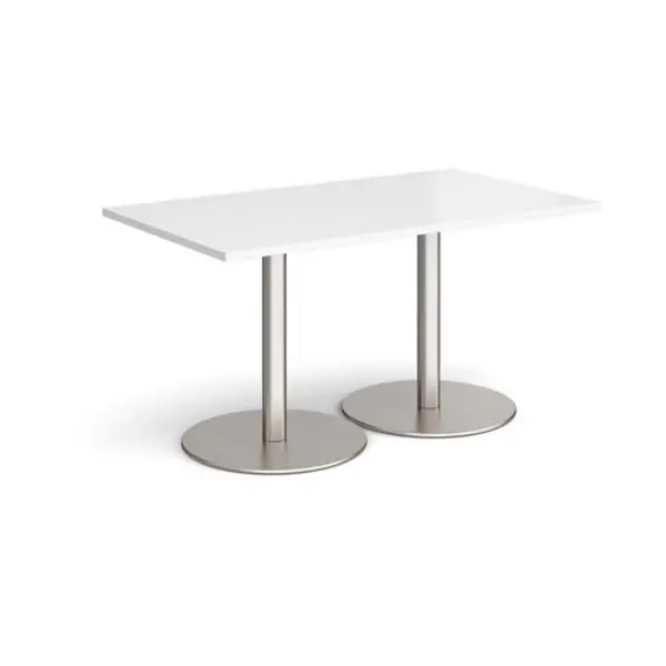 Image of Monza Monza rectangular dining table with flat round brushed steel bases 1400mm x 800mm - white White MDR1400-BS-WH