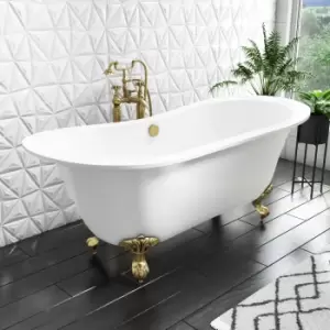 Image of Freestanding Double Ended Slipper Bath with Brushed Brass Feet 1700 x 745mm - Park Royal