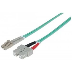 Image of Intellinet Fibre Optic Patch Cable Duplex Multimode LC/SC 50/125 m OM3 3m LSZH Aqua Fiber Lifetime Warranty