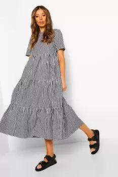 Image of Cotton Gingham Midaxi Smock Dress
