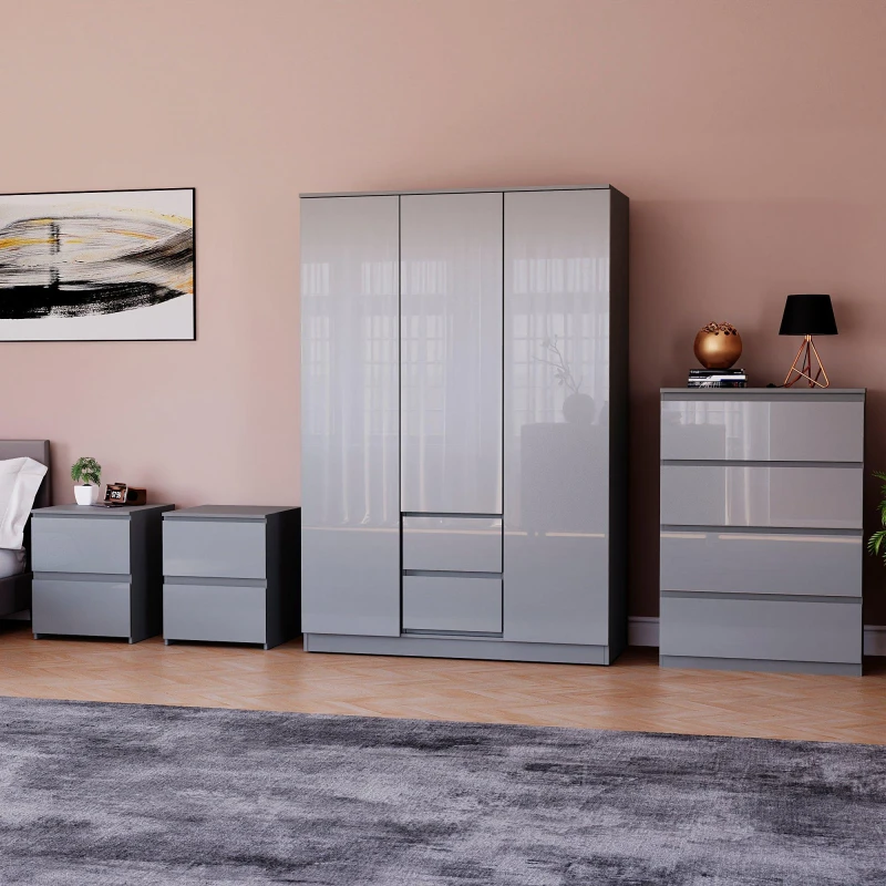 Image of Lassic Vida Designs Glinton Gloss 4 Piece Bedroom Set 7 Grey unisex 4 Piece