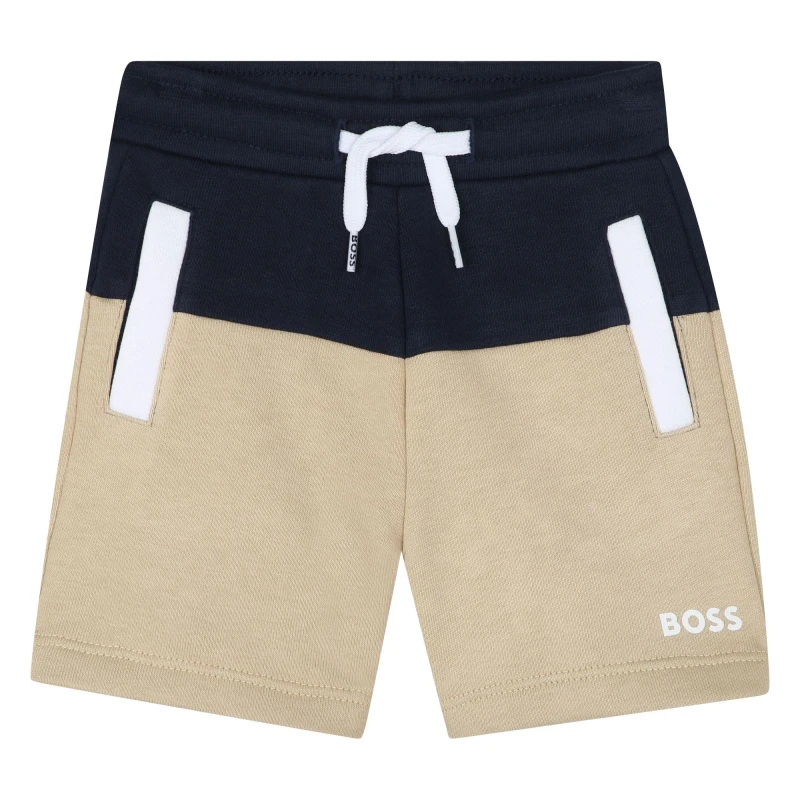 Image of Boss Kids Colour Block Fleece Jogger Shorts Navy 849 male 9 Mnth
