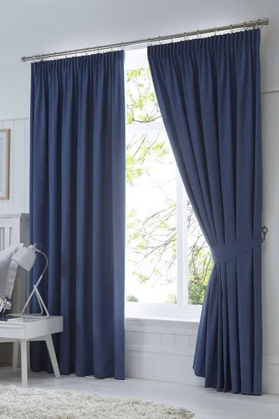 Image of Fusion 'Dijon' Thermal and Blackout Fully Lined Pencil Pleat Curtains Navy