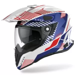Image of Airoh Commander Boost Motocross Helmet, white-red-blue, Size S, white-red-blue, Size S