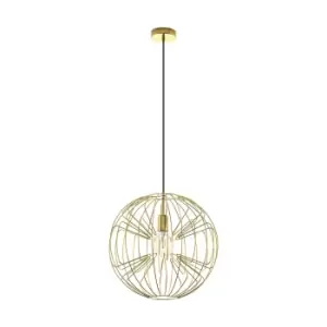 Image of Pendant Ceiling Light Colour Brass Shade Circular Open Wire Frame Bulb E27 1x60W