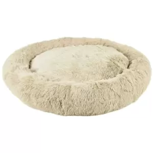 Image of Bunty Round Fluffy Pet Dog Puppy Cat Bed Warm Comfy Nest Doughnut Donut Calming Pad - Cream - Large
