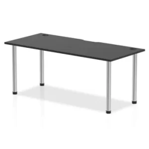Image of Impulse Black Series 1800 x 800mm Straight Table Black Top with Cable Ports Chrome Leg