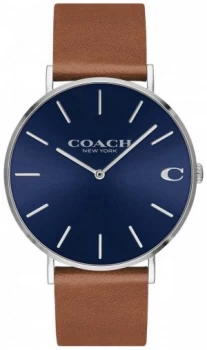 Image of Coach Charles mens brown leather strap blue dial 14602151 Watch