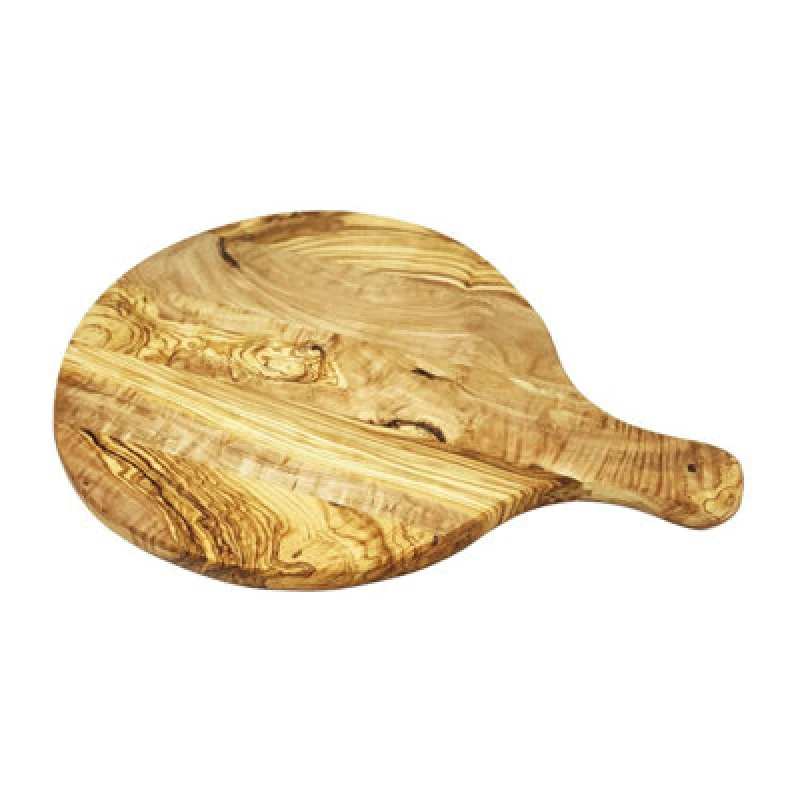Image of Verano Spanish Ceramics Olive Wood Natural Grained Rustic Kitchen Dining Round Serving/Pizza Plate w/ Handle 32cm Natural unisex