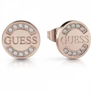 Image of Guess Uptown Chic Rose Plated Logo Stud Earrings UBE28030
