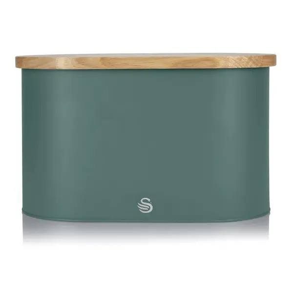 Image of Swan Nordic Oval Bread Bin With Cutting Board Lid Green