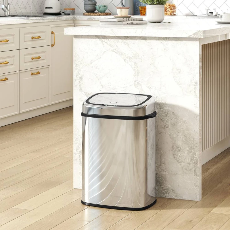 Image of HOMCOM 50L Sensor Bin, Stainless Steel Kitchen Bin with Automatic Close in Silver Silver Unisex