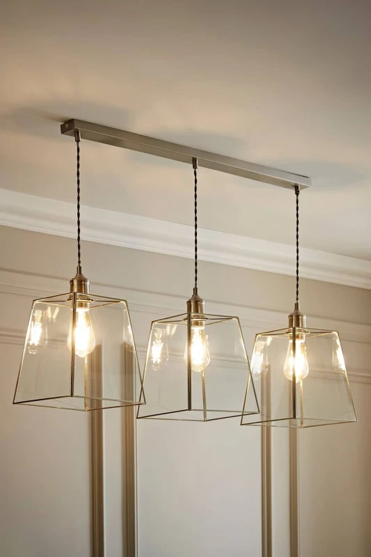 Image of ValueLights ValueLights Susie Glass Lantern Lamp Shade 3 Drop Diner Ceiling Pendant Light in Silver Silver One Size Unisex 5059406062599