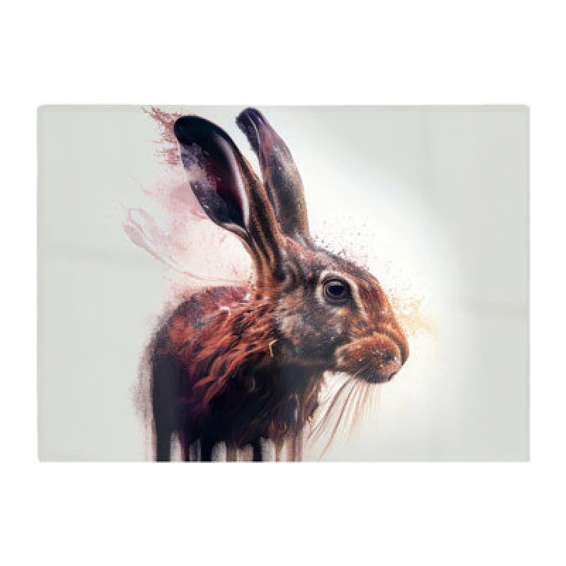 Image of Warren Reed Designer Hare Face Splashart Glass Chopping Board