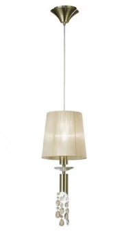Image of Ceiling Pendant 1+1 Light E27+G9, Antique Brass with Soft Bronze Shade & Clear Crystal