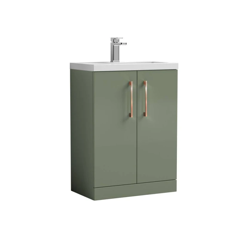 Image of Balterley Bathroom Vanity Basin Unit, Copper Handles, 600mm, Satin Green Green Unisex