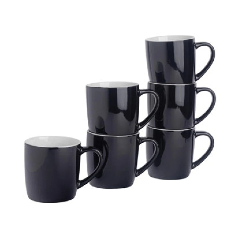 Image of Argon Tableware 2X Coloured Coffee Mugs - 350Ml - Black - Durable Stoneware Cappuccino Tea Cup Dishwasher & Microwave Safe