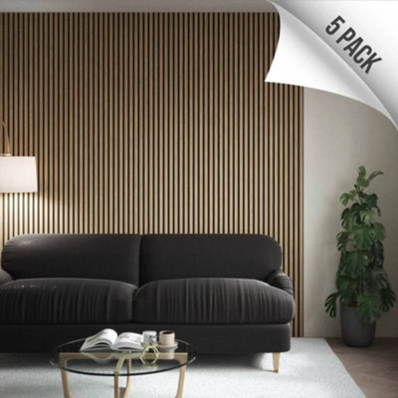 Image of Kraus Easy Living - Natural Oak - Acoustic Slat Wall Panel X5 Pack - (L) 240Cm X (W) 60Cm - 5 Panel Value Pack