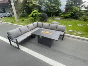 Image of Fimous 7 Seater Outdoor Dark Grey Aluminum Lounge Complete Sofa Set with Gas Fire Pit