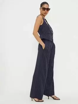 Image of Dorothy Perkins Stripe Wide Leg Trouser - Navy, Blue, Size 10, Women