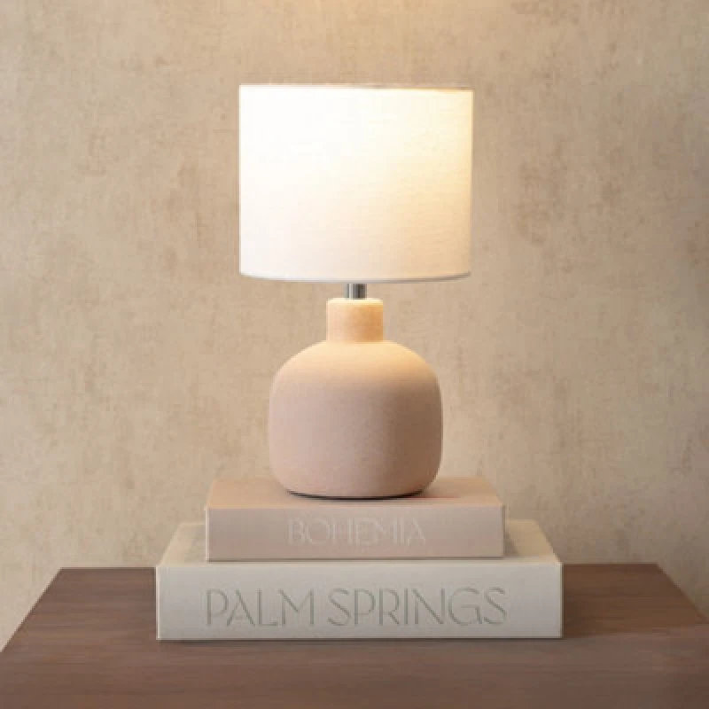 Image of ValueLights ValueLights Chelsea Natural Linen Shade Hand Finished Sandblast Ceramic Table Lamp with Bulb in Cream Cream One Size Unisex 5059406066306