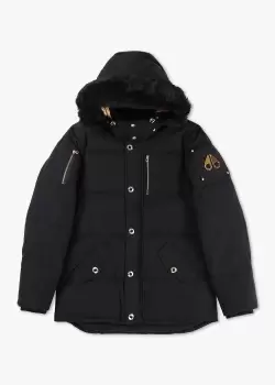 Image of Moose Knuckles Mens Gold 3Q Jacket Neoshear Puffer Jacket In Black White/Black Shine