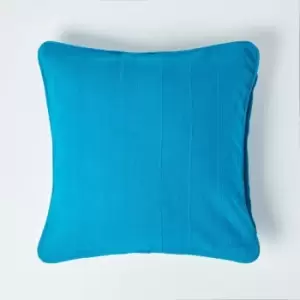 Image of Cotton Rajput Ribbed Teal Cushion Cover, 45 x 45cm - Blue - Homescapes