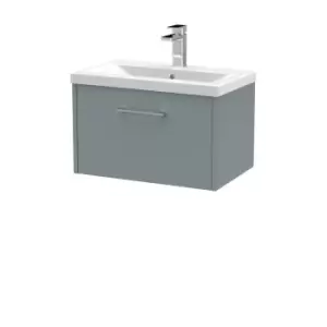 Image of Hudson Reed Juno 600mm Wall Hung Single Drawer Vanity & Mid-Edge Basin - Coastal Grey