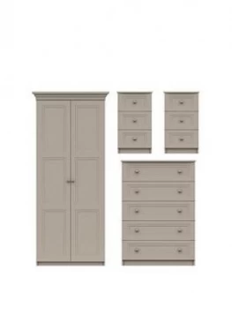Image of Reid 4 Piece Ready Assembled Package - 2 Door Wardrobe, 5 Drawer Chest And 2 Bedside Cabinets