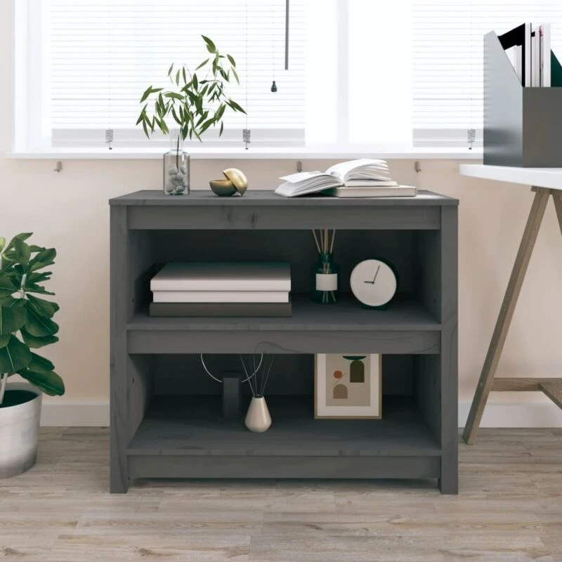 Image of Vidaxl Book Cabinet Grey 80X35X68cm Solid Wood Pine, Grey 821676