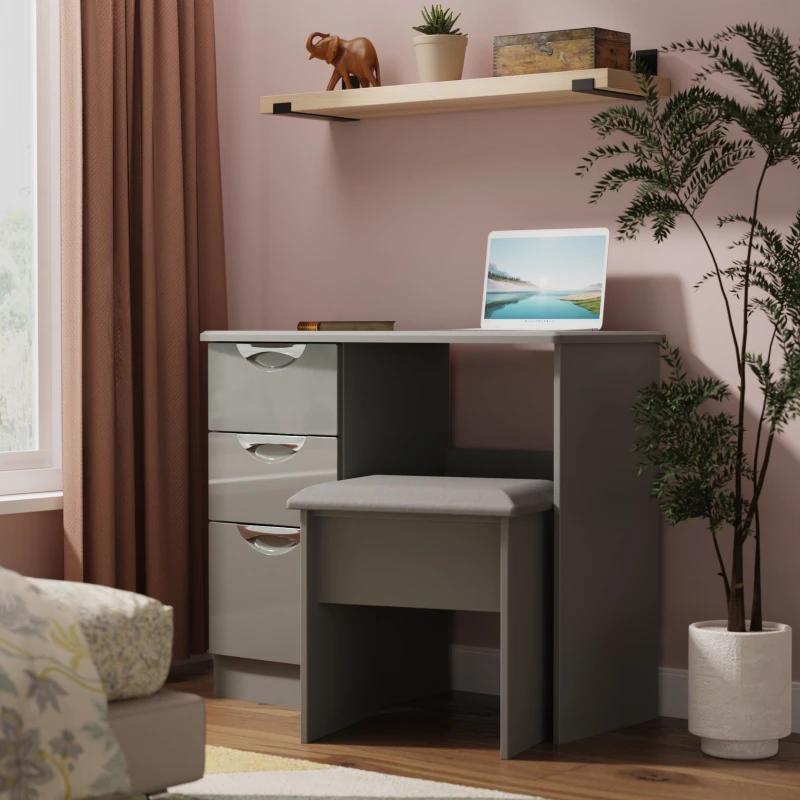 Image of Welcome Furniture Ltd Camden 3 Drawer Vanity in Grey Gloss & Dusk Grey - Ready Assembled, Grey CAM031GGDG