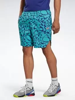 Image of Reebok Workout Ready Allover Print Shorts, Brown, Size S, Men