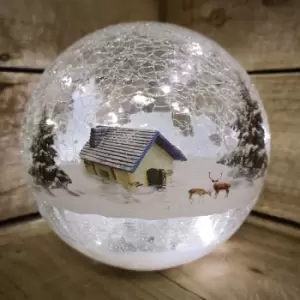 Image of Samuel Alexander - 20cm Festive Christmas Crackle Effect Glass Lodge Scene LED Light Ball