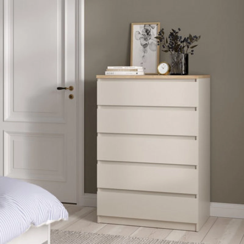 Image of Furniture To Go Naia Chest Of 5 Drawers In Cashmere Jackson Hickory (W) 77 X (H) 111.3 X (D) 50Cm