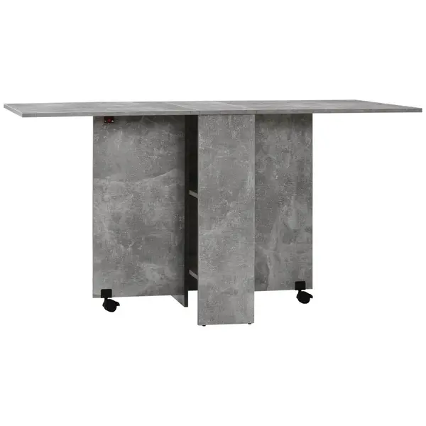 Image of HOMCOM Folding Dining Table, Drop Leaf Table for Small Spaces with 2-tier Shelves, Small Kitchen Table with Rolling Casters, Cement Grey
