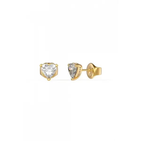 Image of Guess Jewellery Ladies Gold Plated 7mm Clear Solitaire Heart Stud Earr