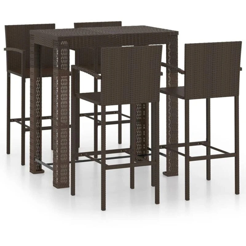 Image of VIDAXL 5 Piece Outdoor Bar Set with Armrest Poly Rattan Brown Vidaxl 8720286247457