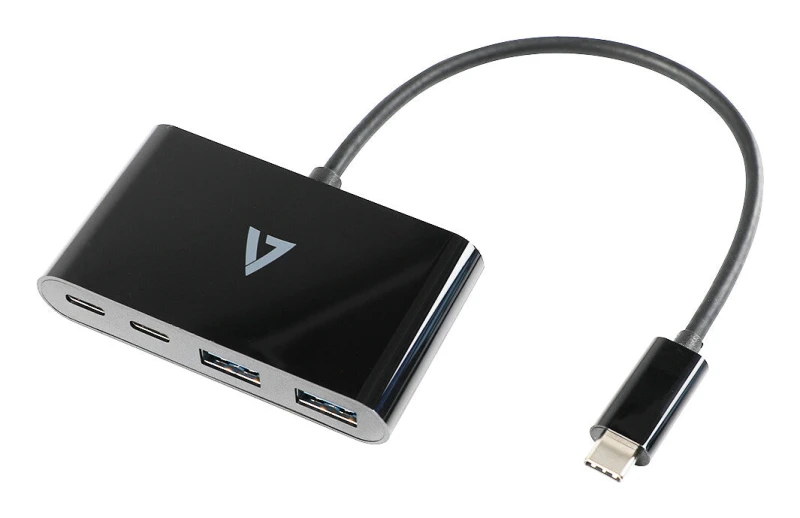 Image of V7 V7 USB-C Male to 2 x USB A Female, 2 x USB-C Female Hub USB 3.2 Gen1 5Gbps Black V7UC2A2CHUB-BLK