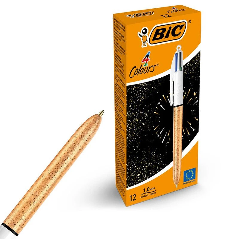 Image of Bic 4 Colours Multicolour Champagne Effect Barrel Ballpoint Pen - 12 Pack (992701)