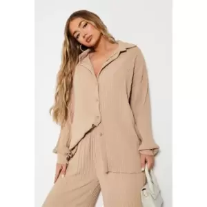 Image of I Saw It First Textured Oversized Shirt Co-Ord - Brown