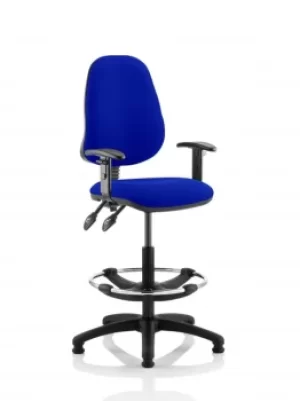 Image of Eclipse II Lever Task Operator Chair Admiral Blue Fully Bespoke Colour With Height Adjustable Arms With Hi Rise Draughtsman Kit