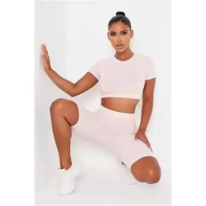 Image of I Saw It First Pink Cycling Short And Crop Top Co-Ord - Pink