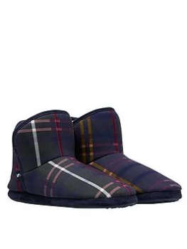 Image of Joules Cabin Faux Fur Lined Stripe Check Slipper Boots - Navy