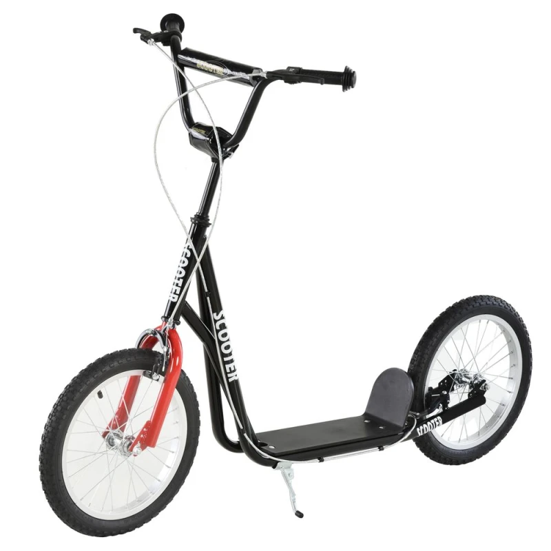 Image of HOMCOM Kids 90-96cm Kick Scooter with Adjustable Handlebar, Inflatable Wheels & Brakes - Black 371-021BK