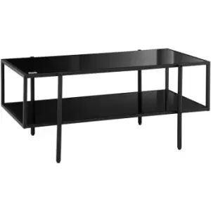 Image of Coffee Table with Tempered Glass Top, Centre Table with 2-Tier Storage - Black - Homcom