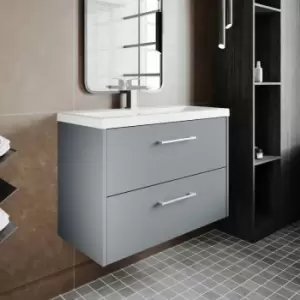 Image of Hudson Reed Juno Wall Hung 2-Drawer Vanity Unit with Basin 4 800mm Wide - Coastal Grey