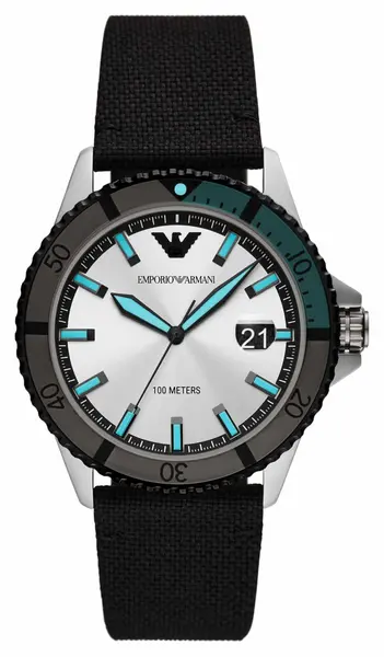 Image of Emporio Armani AR11465 Mens Silver Dial Black Fabric Watch