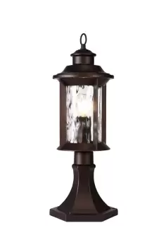 Image of Pedestal Lamp, 1 x E27, Antique Bronze, Clear Ripple Glass, IP54