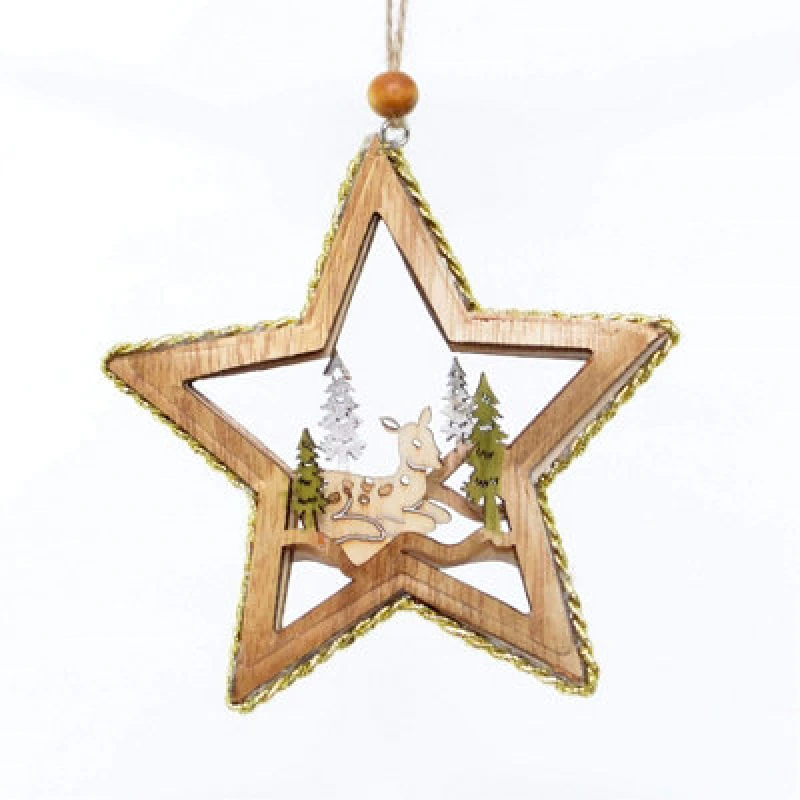 Image of Shatchi Christmas Tree Hanging Decoration Lying Deer Star Shape Gold